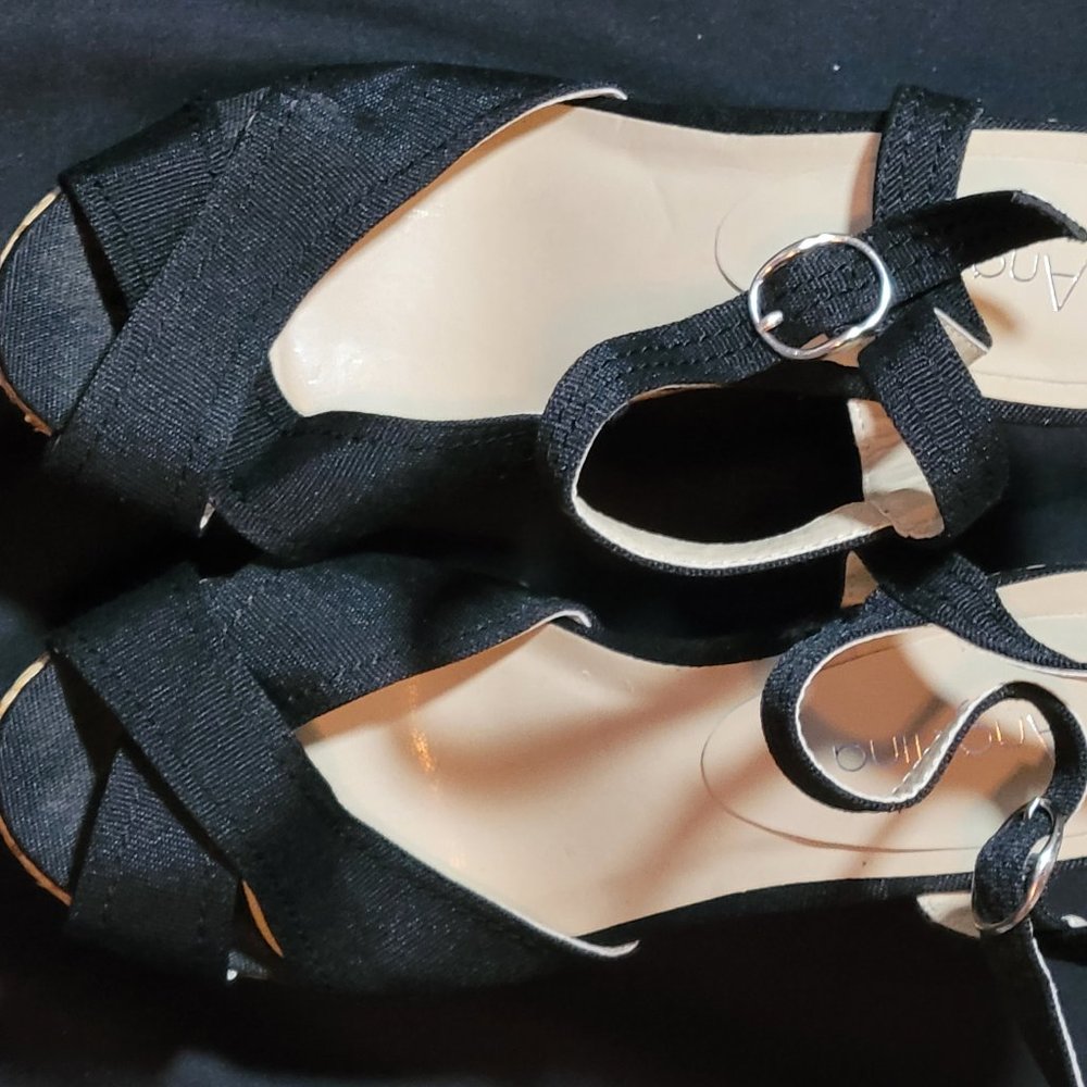 Angelina Black Strappy Wedges size 8.5